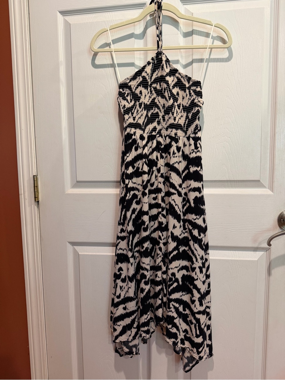 Old Navy Black and White Asymmetrical Halter Maxi Dress